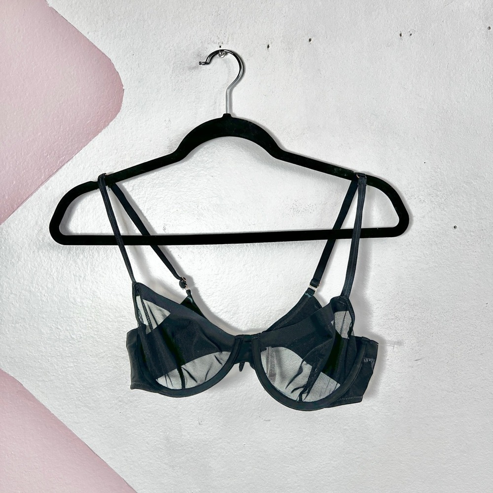 Auden Bra 34B Black Demi Coverage Unlined Sheer Lightweight Underwire Support